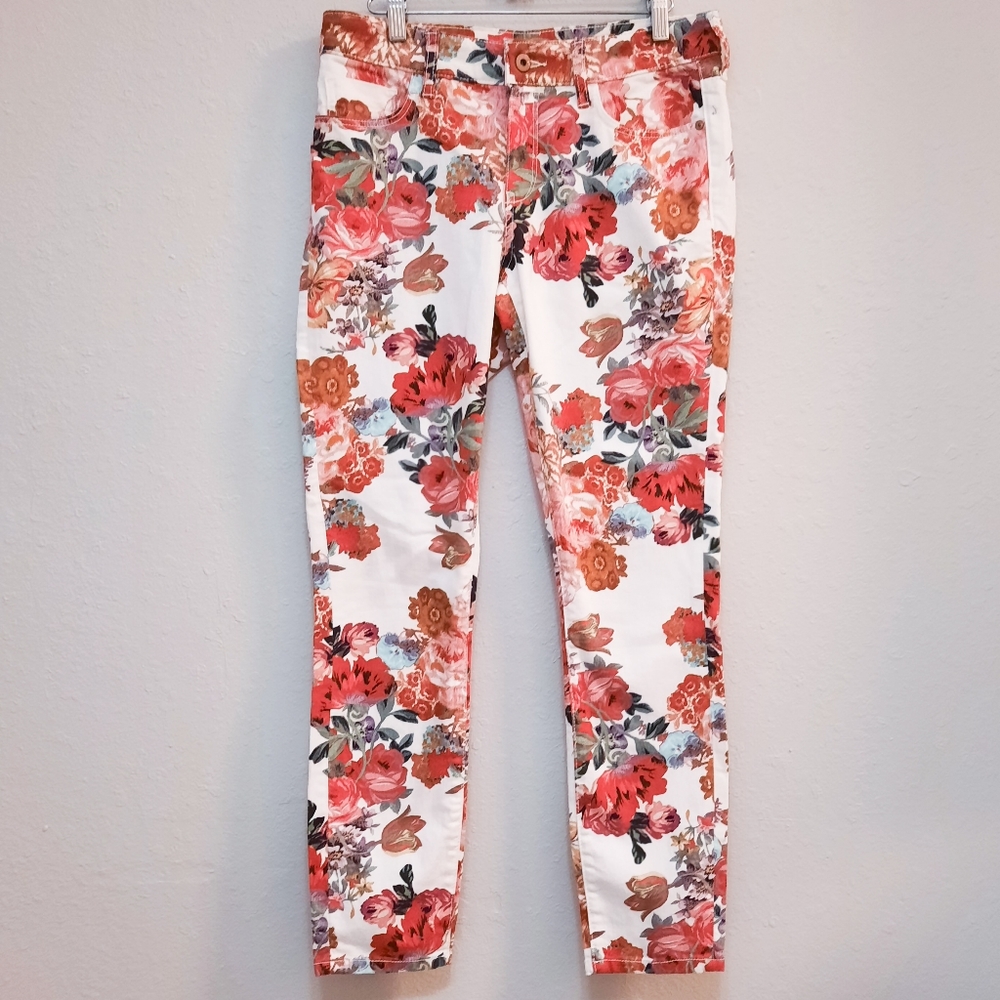 Anthropologie Pilcro Floral Mid-Rise Skinny Ankle Jeans 28